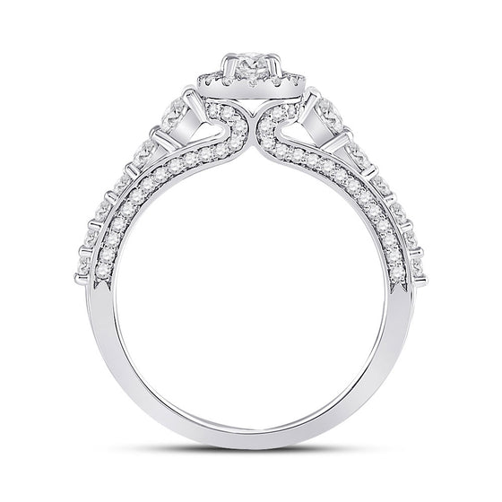 14k White Gold Oval Diamond Halo Bridal Wedding Engagement Ring 1-1/4 Cttw