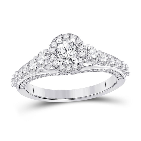 14k White Gold Oval Diamond Halo Bridal Wedding Engagement Ring 1-1/4 Cttw