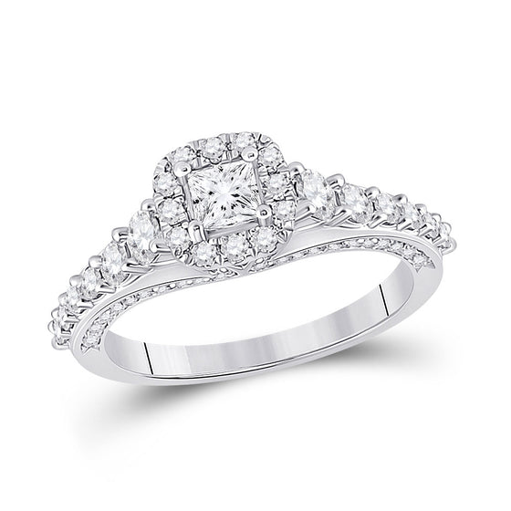 14k White Gold Princess Diamond Halo Bridal Wedding Engagement Ring 1-1/4 Cttw