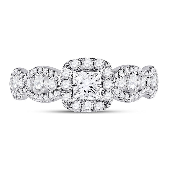 14k White Gold Princess Diamond Halo Bridal Wedding Engagement Ring 1-1/3 Cttw