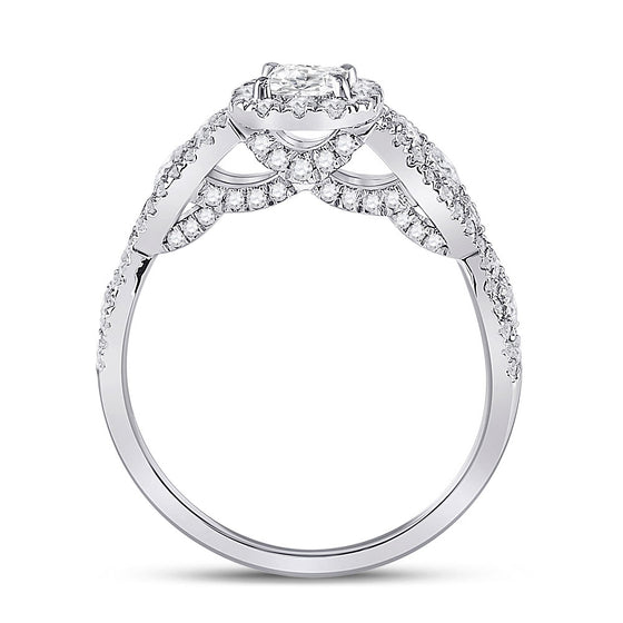 14k White Gold Princess Diamond Halo Bridal Wedding Engagement Ring 1-1/3 Cttw