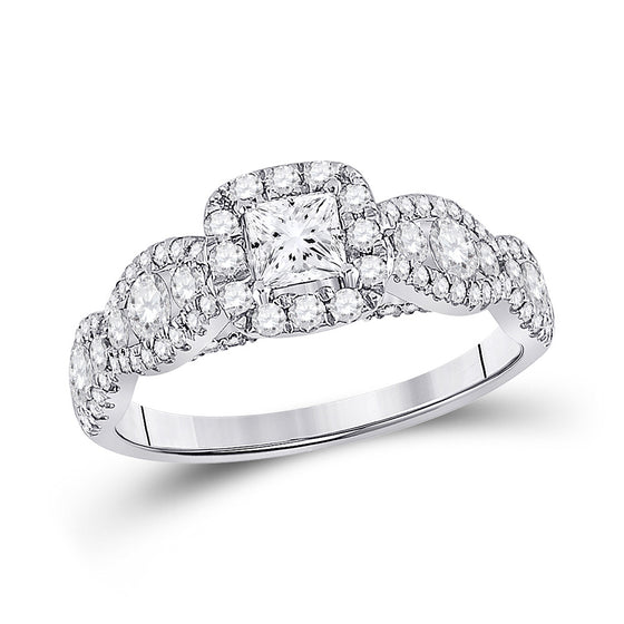 14k White Gold Princess Diamond Halo Bridal Wedding Engagement Ring 1-1/3 Cttw