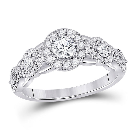 14k White Gold Round Diamond Halo Bridal Wedding Engagement Ring 1 Cttw