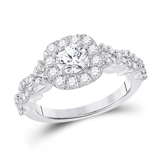 14k White Gold Round Diamond Halo Bridal Wedding Engagement Ring 1-1/2 Cttw