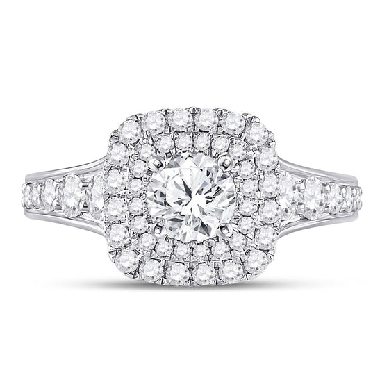 14k White Gold Round Diamond Halo Bridal Wedding Engagement Ring 1-3/4 Cttw