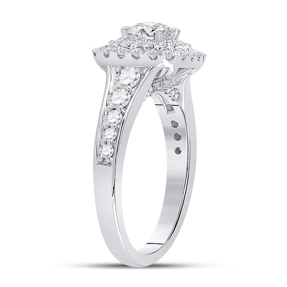14k White Gold Round Diamond Halo Bridal Wedding Engagement Ring 1-3/4 Cttw