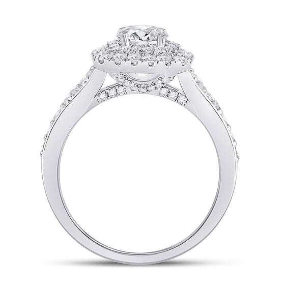 14k White Gold Round Diamond Halo Bridal Wedding Engagement Ring 1-3/4 Cttw
