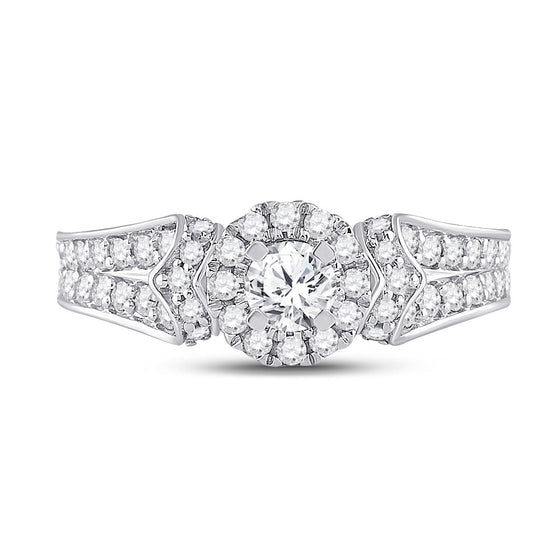 14k White Gold Round Diamond Halo Bridal Wedding Engagement Ring 1-1/5 Cttw