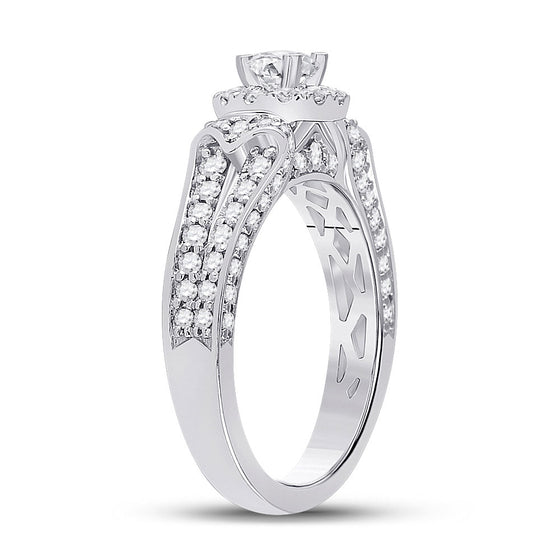14k White Gold Round Diamond Halo Bridal Wedding Engagement Ring 1-1/5 Cttw
