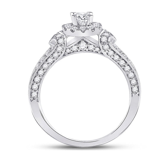 14k White Gold Round Diamond Halo Bridal Wedding Engagement Ring 1-1/5 Cttw