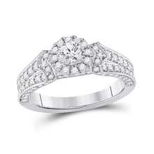  14k White Gold Round Diamond Halo Bridal Wedding Engagement Ring 1-1/5 Cttw