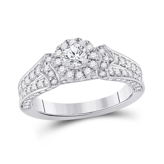 14k White Gold Round Diamond Halo Bridal Wedding Engagement Ring 1-1/5 Cttw