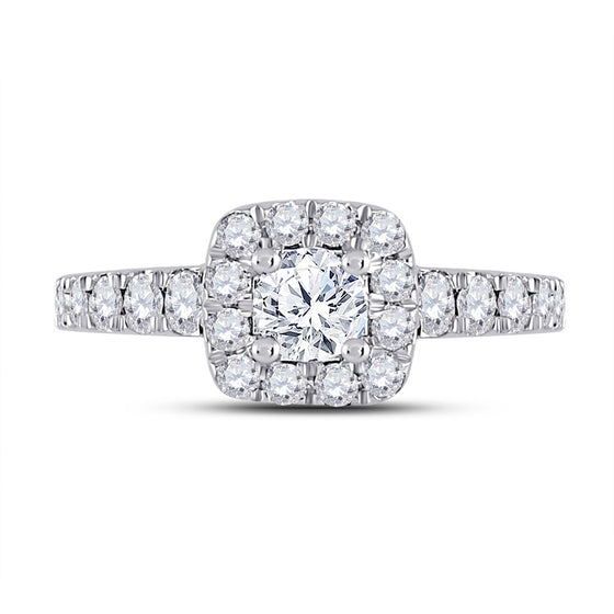 14k White Gold Round Diamond Halo Bridal Wedding Engagement Ring 1-1/2 Cttw