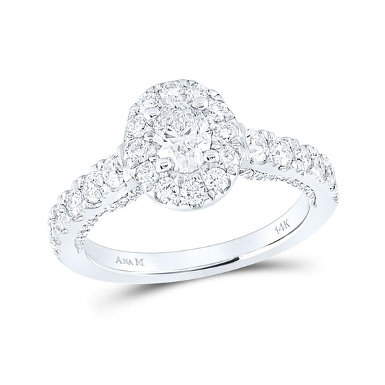 14k White Gold Oval Diamond Halo Bridal Wedding Engagement Ring 1-1/2 Cttw