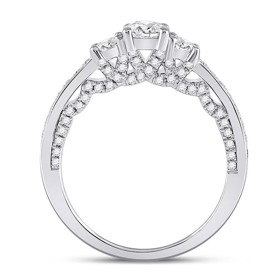 14k White Gold Round Diamond 3-stone Bridal Wedding Engagement Ring 1 Cttw