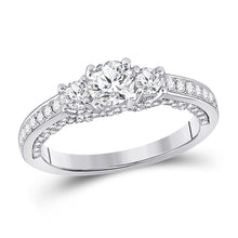  14k White Gold Round Diamond 3-stone Bridal Wedding Engagement Ring 1 Cttw