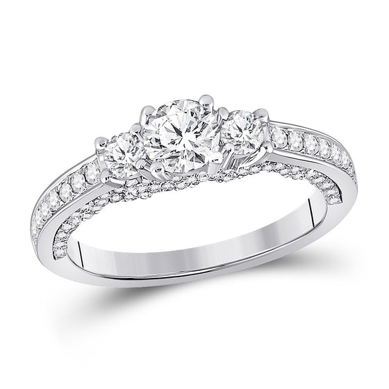 14k White Gold Round Diamond 3-stone Bridal Wedding Engagement Ring 1 Cttw