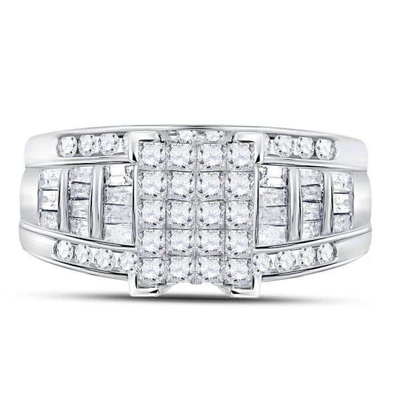 14k White Gold Princess Diamond Cluster Bridal Wedding Engagement Ring 1 Cttw