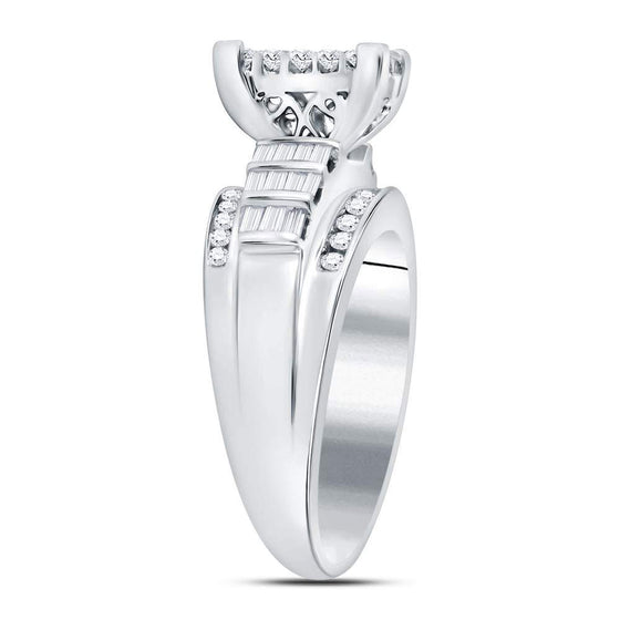 14k White Gold Princess Diamond Cluster Bridal Wedding Engagement Ring 1 Cttw