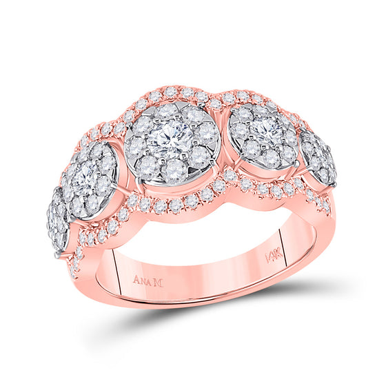 14k Rose Gold Womens Round Diamond Anniversary Ring 1-1/2 Cttw