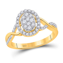  14k Yellow Gold Womens Round Diamond Oval Cluster Ring 1/2 Cttw