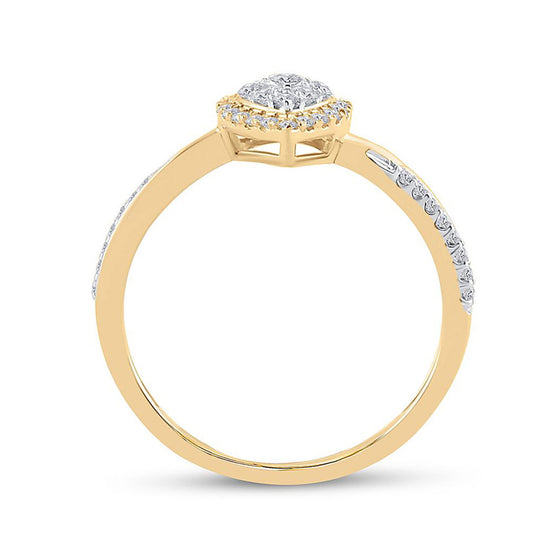 14k Yellow Gold Womens Round Diamond Teardrop Cluster Ring 1/3 Cttw