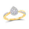 14k Yellow Gold Womens Round Diamond Teardrop Cluster Ring 1/3 Cttw