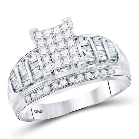 14k White Gold Princess Diamond Cluster Bridal Wedding Engagement Ring 1 Cttw
