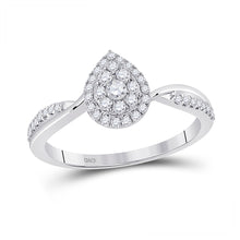  14k White Gold Womens Round Diamond Teardrop Cluster Ring 1/3 Cttw