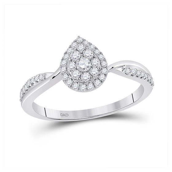 14k White Gold Womens Round Diamond Teardrop Cluster Ring 1/3 Cttw