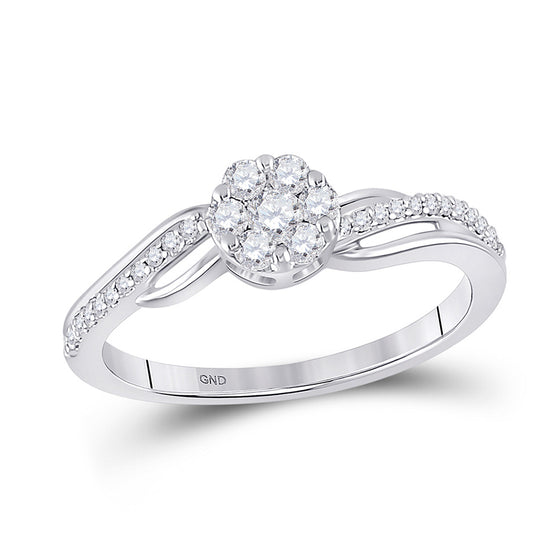 14k White Gold Womens Round Diamond Flower Cluster Ring 1/3 Cttw