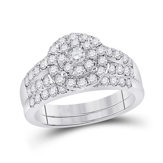 14k White Gold Round Diamond Bridal Wedding Ring Band Set 1 Cttw