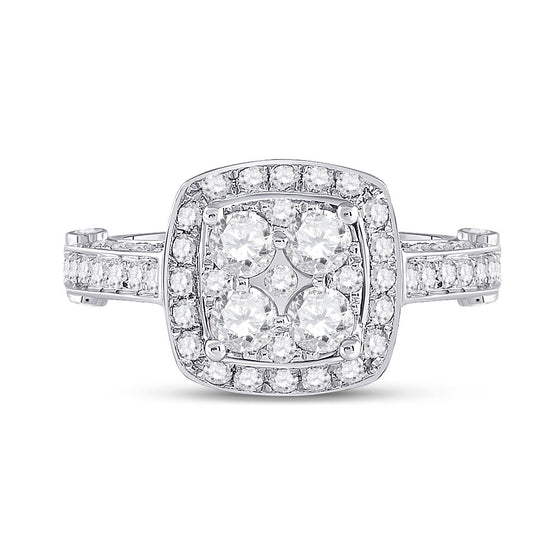 14k White Gold Round Diamond Cluster Bridal Wedding Engagement Ring 1-1/4 Cttw