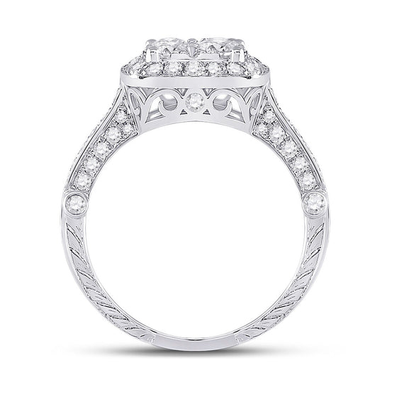 14k White Gold Round Diamond Cluster Bridal Wedding Engagement Ring 1-1/4 Cttw