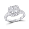 14k White Gold Round Diamond Cluster Bridal Wedding Engagement Ring 1-1/4 Cttw