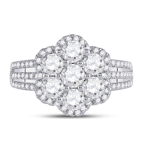14k White Gold Round Diamond Cluster Bridal Wedding Engagement Ring 1-3/4 Cttw