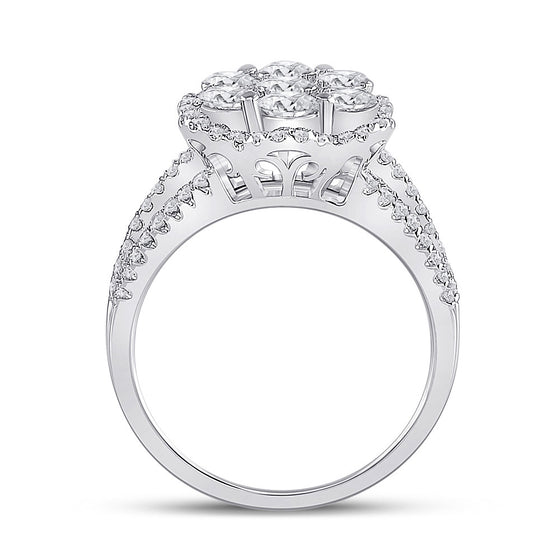 14k White Gold Round Diamond Cluster Bridal Wedding Engagement Ring 1-3/4 Cttw