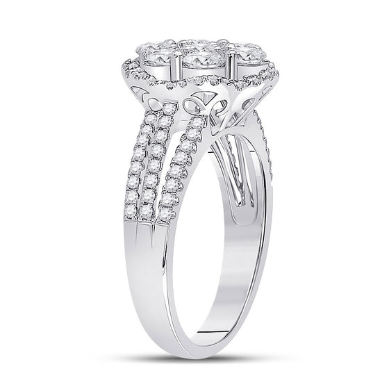 14k White Gold Round Diamond Cluster Bridal Wedding Engagement Ring 1-3/4 Cttw