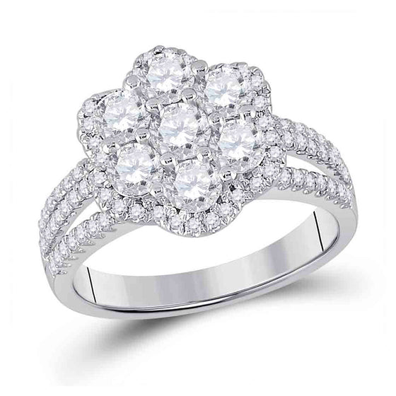 14k White Gold Round Diamond Cluster Bridal Wedding Engagement Ring 1-3/4 Cttw