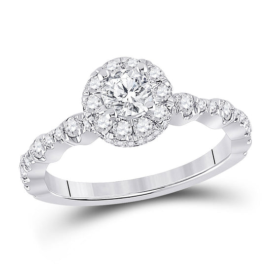 14k White Gold Round Diamond Halo Bridal Wedding Engagement Ring 1 Cttw