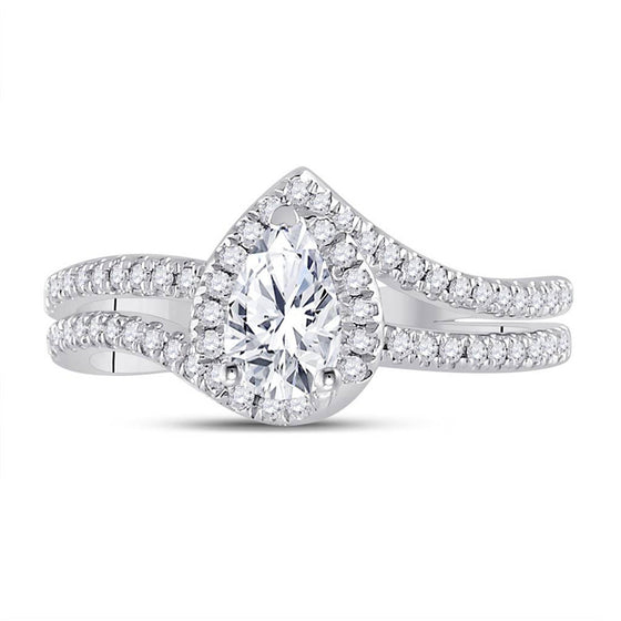 14k White Gold Pear Diamond Halo Bridal Wedding Engagement Ring 1 Cttw