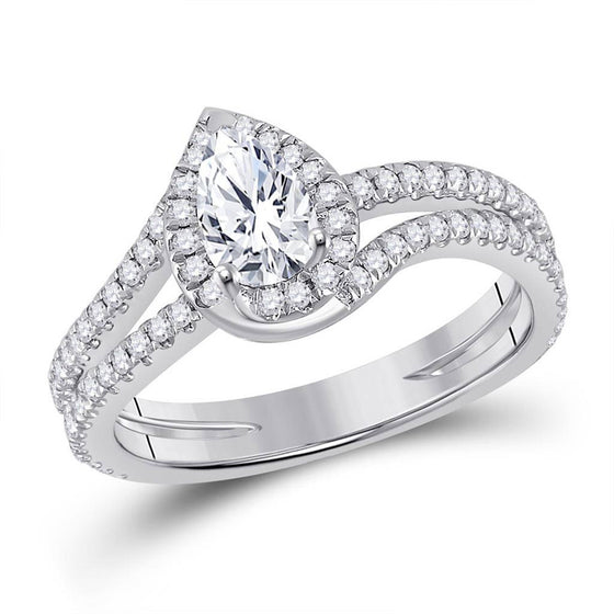 14k White Gold Pear Diamond Halo Bridal Wedding Engagement Ring 1 Cttw