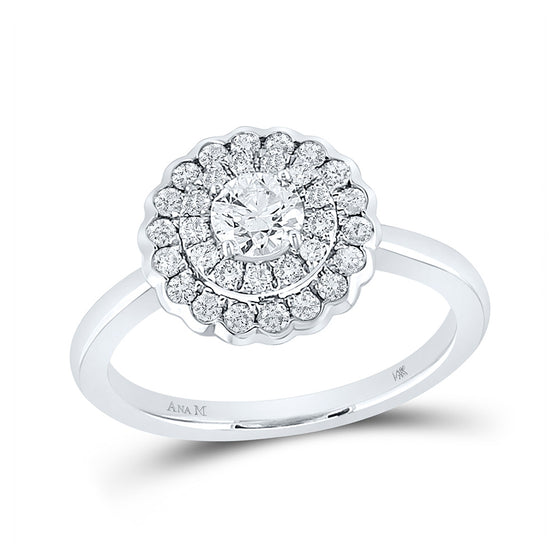 14k White Gold Round Diamond Halo Bridal Wedding Engagement Ring 3/4 Cttw