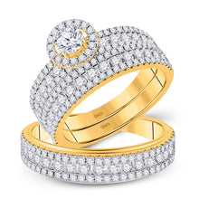  14k Yellow Gold His Hers Round Diamond Halo Matching Wedding Set 2 Cttw