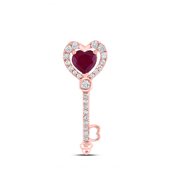 10k Rose Gold Womens Heart Ruby Heart Pendant 5/8 Cttw