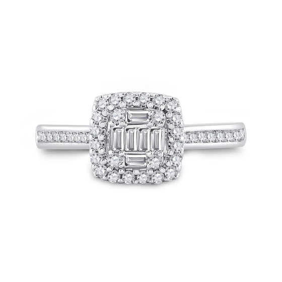 14k White Gold Baguette Diamond Cluster Bridal Wedding Engagement Ring 1/2 Cttw