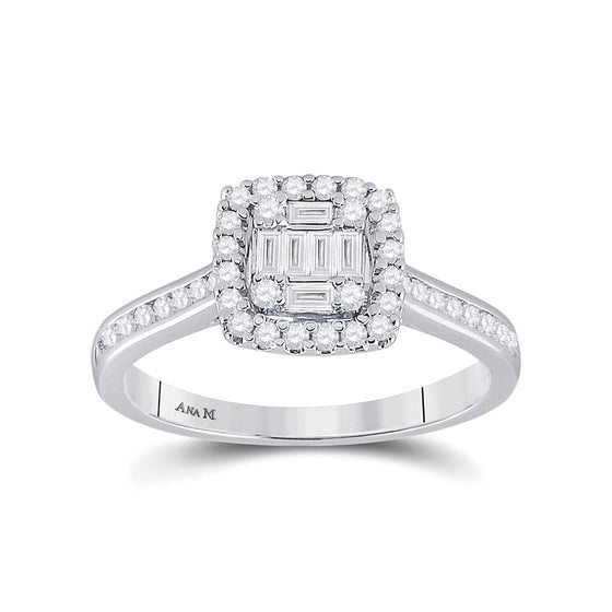 14k White Gold Baguette Diamond Cluster Bridal Wedding Engagement Ring 1/2 Cttw
