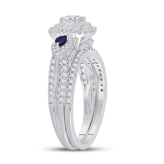 14k White Gold Princess Diamond Bridal Wedding Ring Band Set 7/8 Cttw