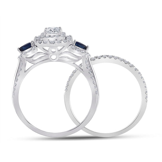 14k White Gold Princess Diamond Bridal Wedding Ring Band Set 7/8 Cttw