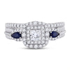 14k White Gold Princess Diamond Bridal Wedding Ring Band Set 7/8 Cttw